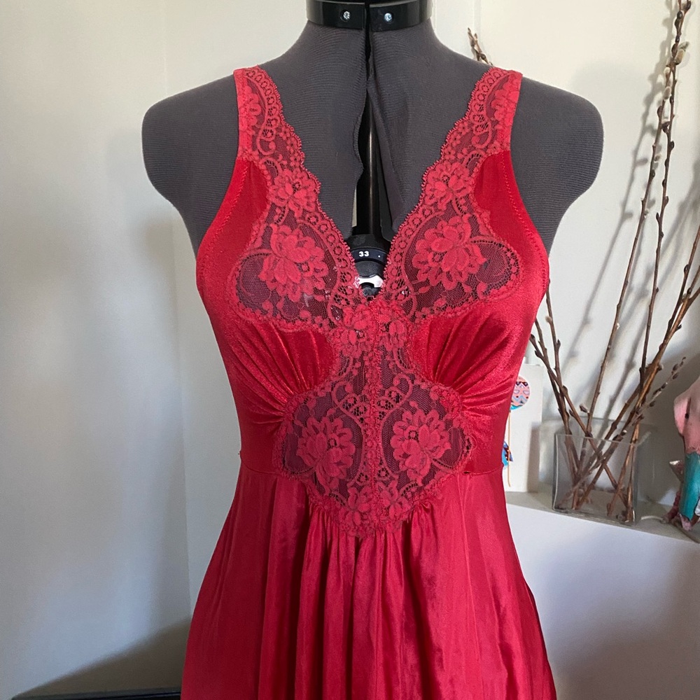 Vintage Red Lace Nightgown, XS